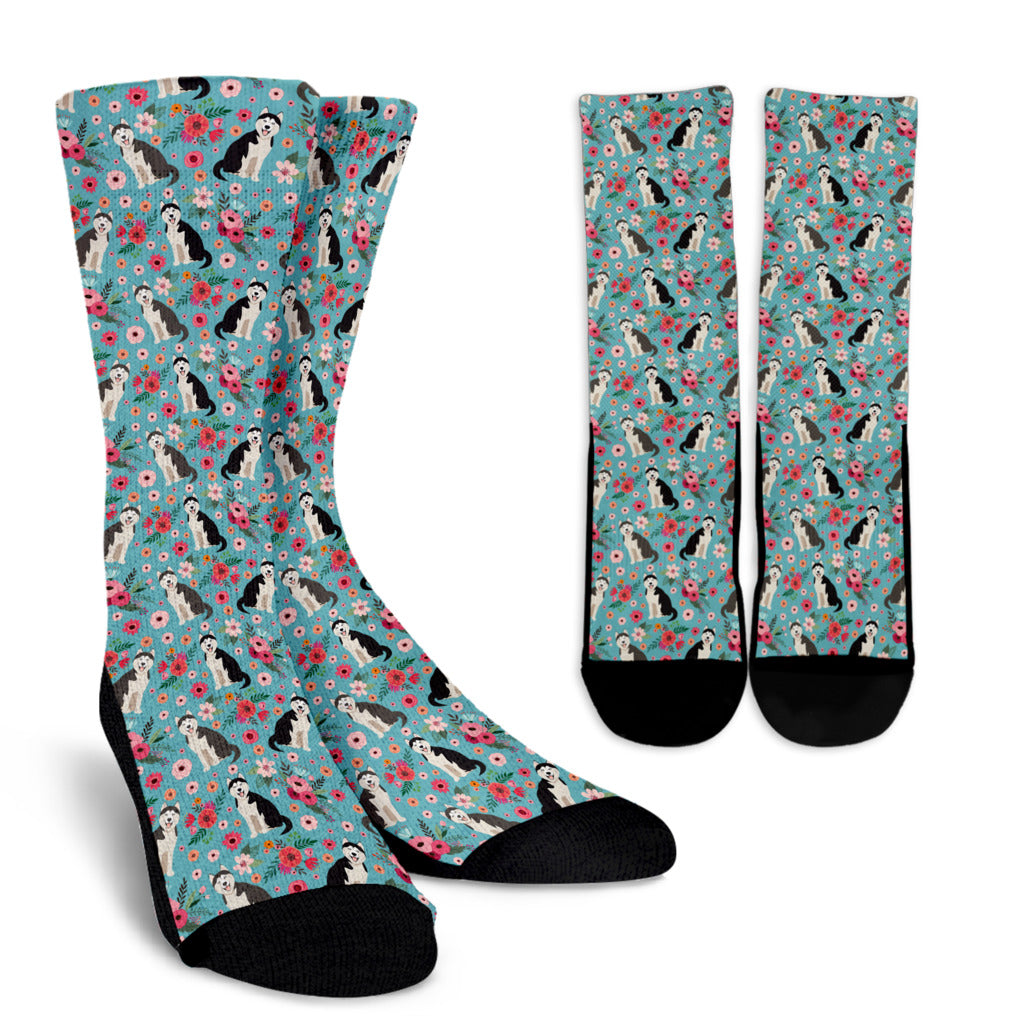 Siberian Husky Flower Socks