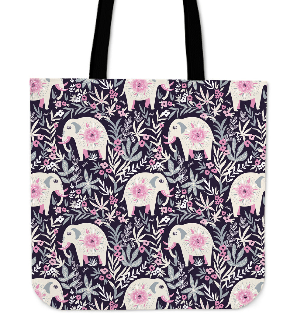 Floral Elephant Linen Tote Bag