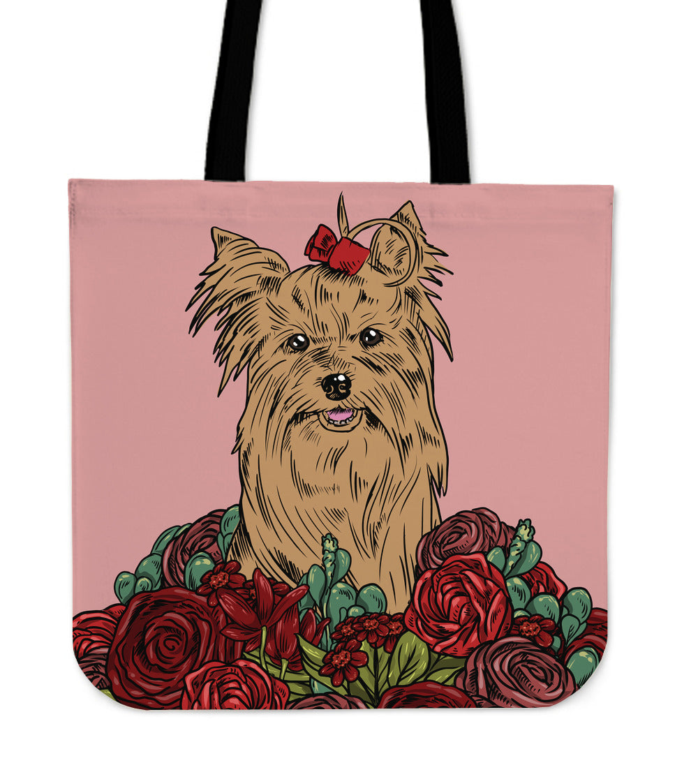 Illustrated Yorkie Terrier Linen Tote Bag