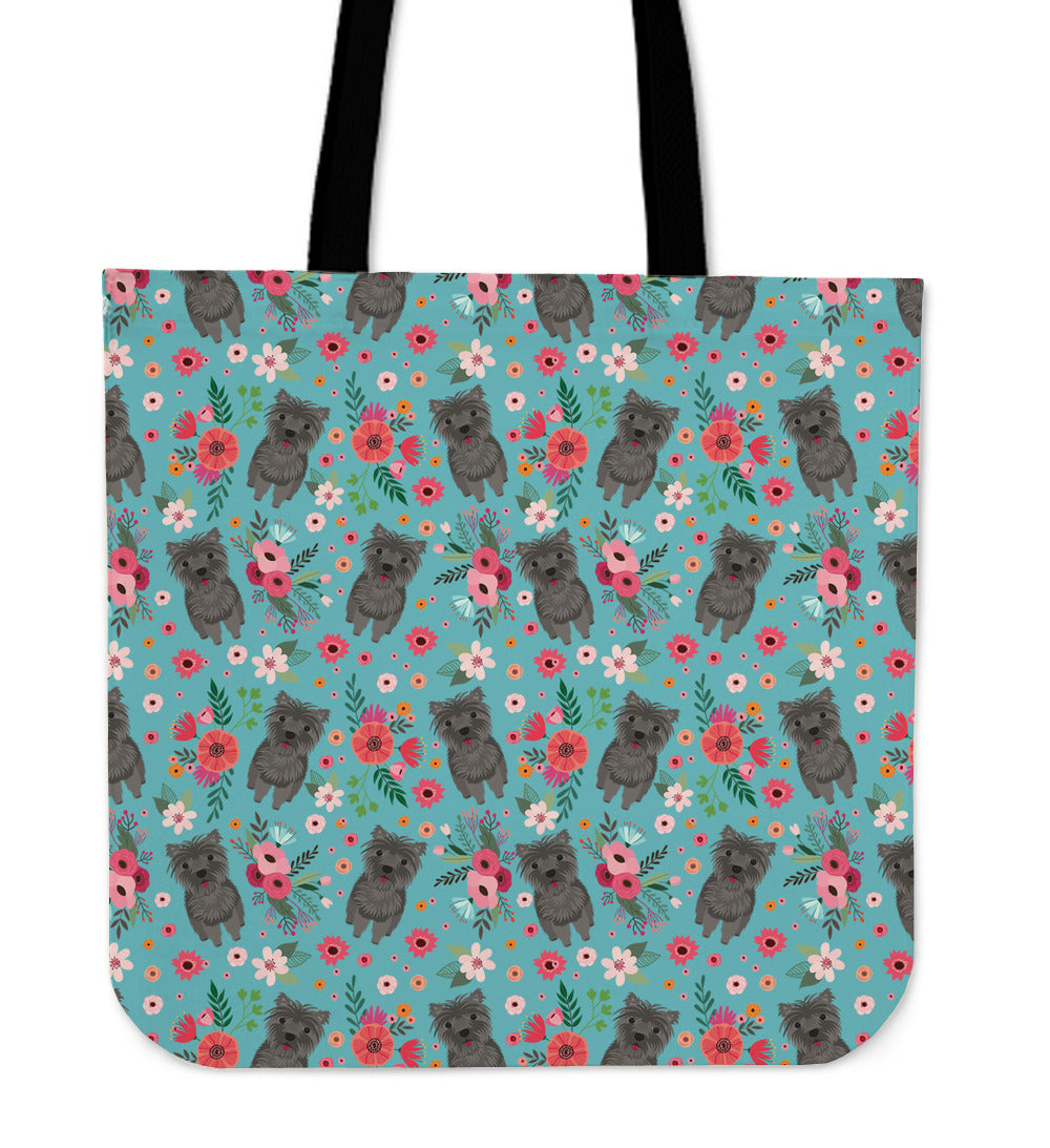 Cairn Terrier Flower Linen Tote Bag