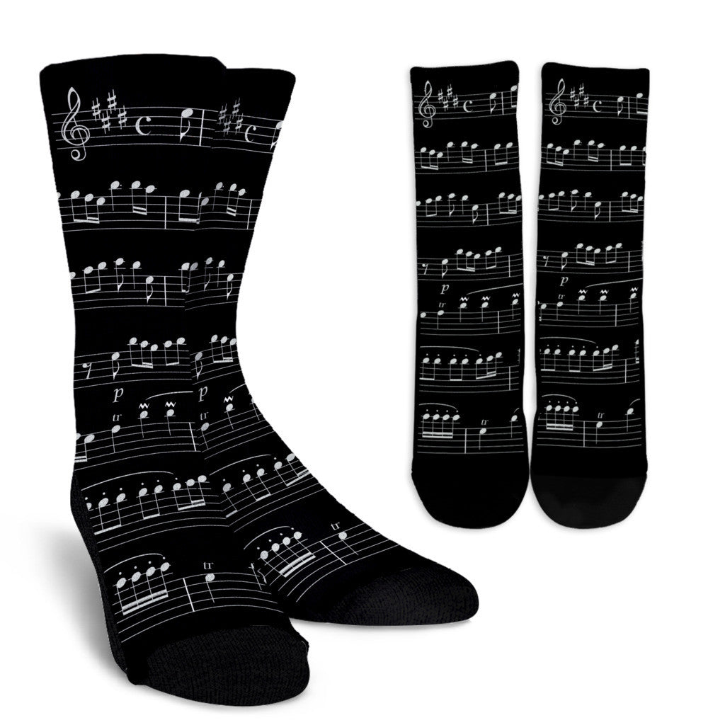 Music Note Socks - Black Sheet Music Crew Socks from Groove Bags