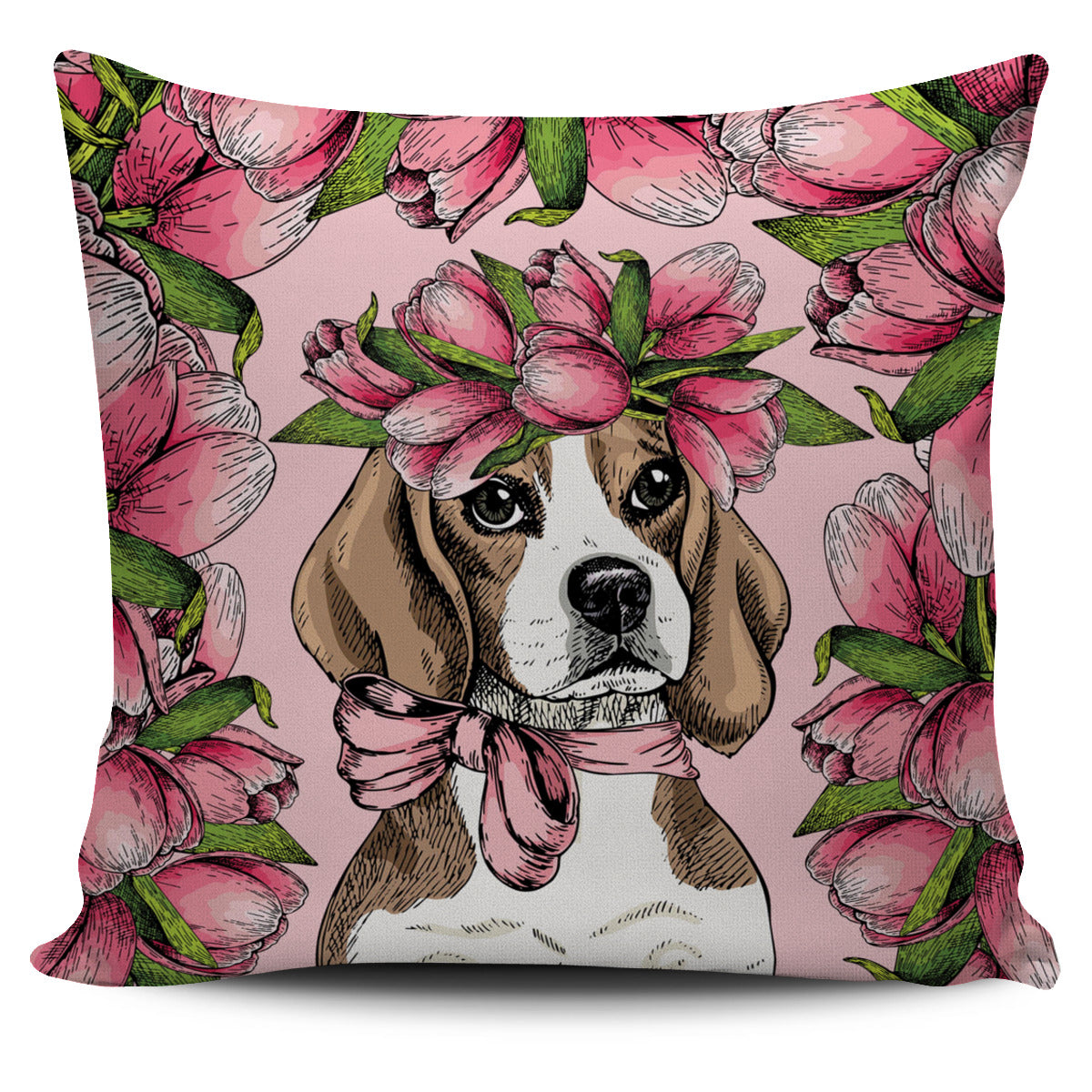 Floral Beagle Pillow Cover