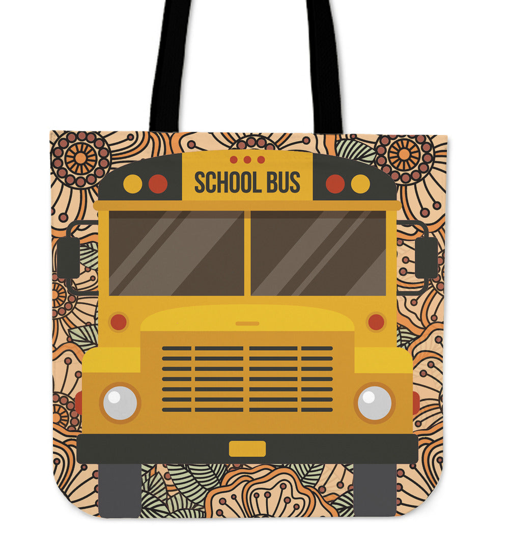 Floral School Bus Linen Tote Bag