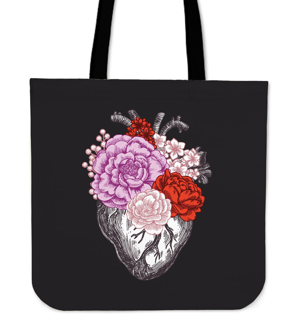 Floral Heart Linen Tote Bag