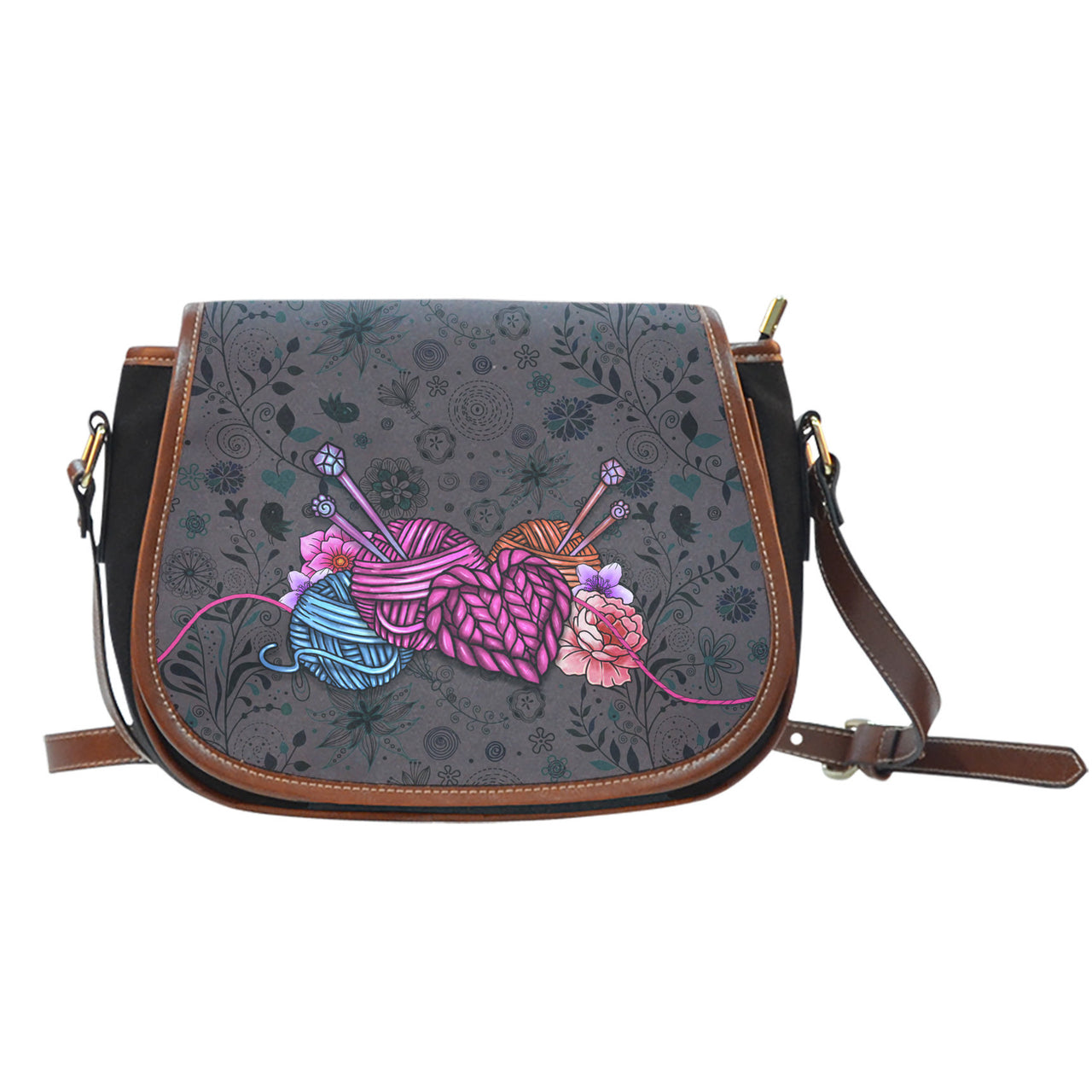 Floral Knitting Saddle Bag