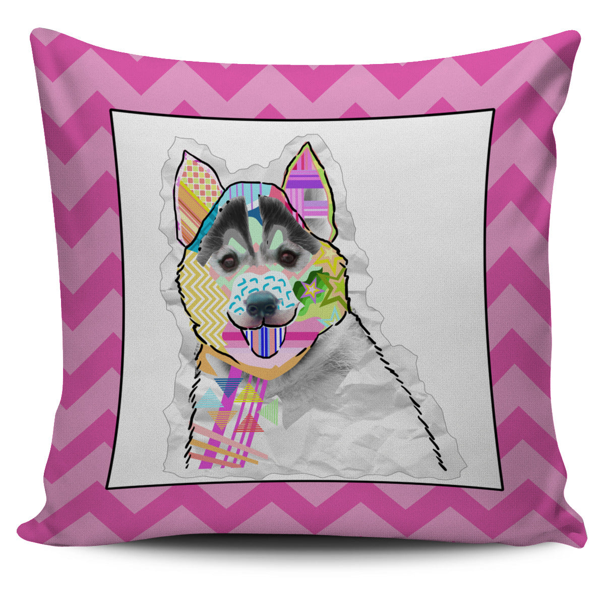Collage Pup Husky Pillow Cover