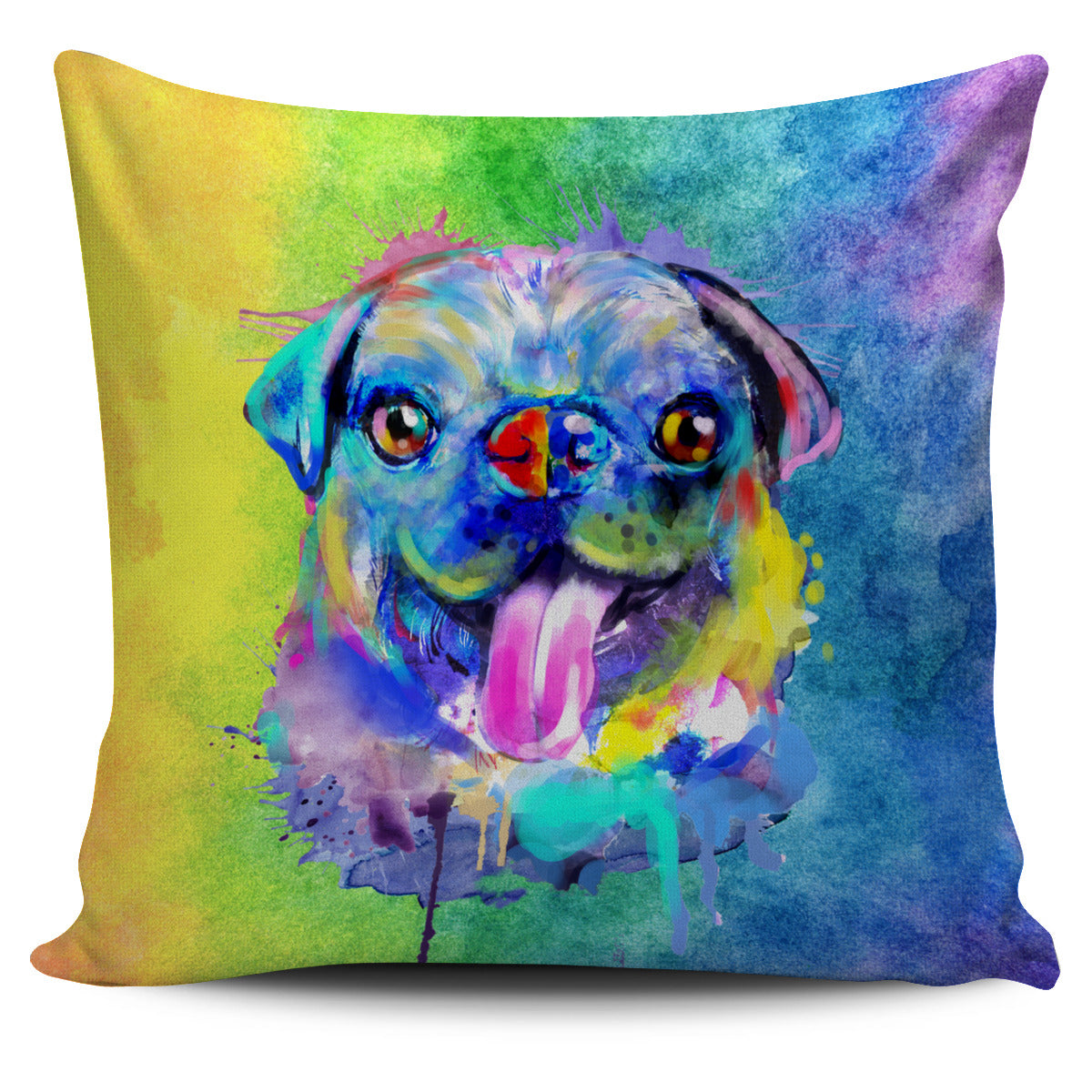 Rainbow Pug Pillow Cover