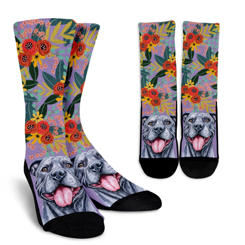 Joyful Grey Pit Bull Socks
