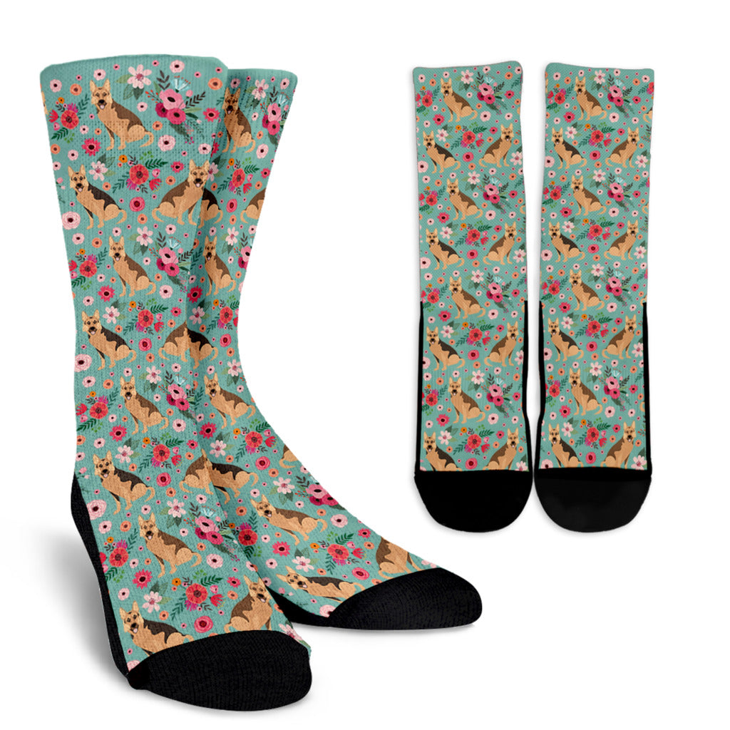 German Shepherd Flower Socks