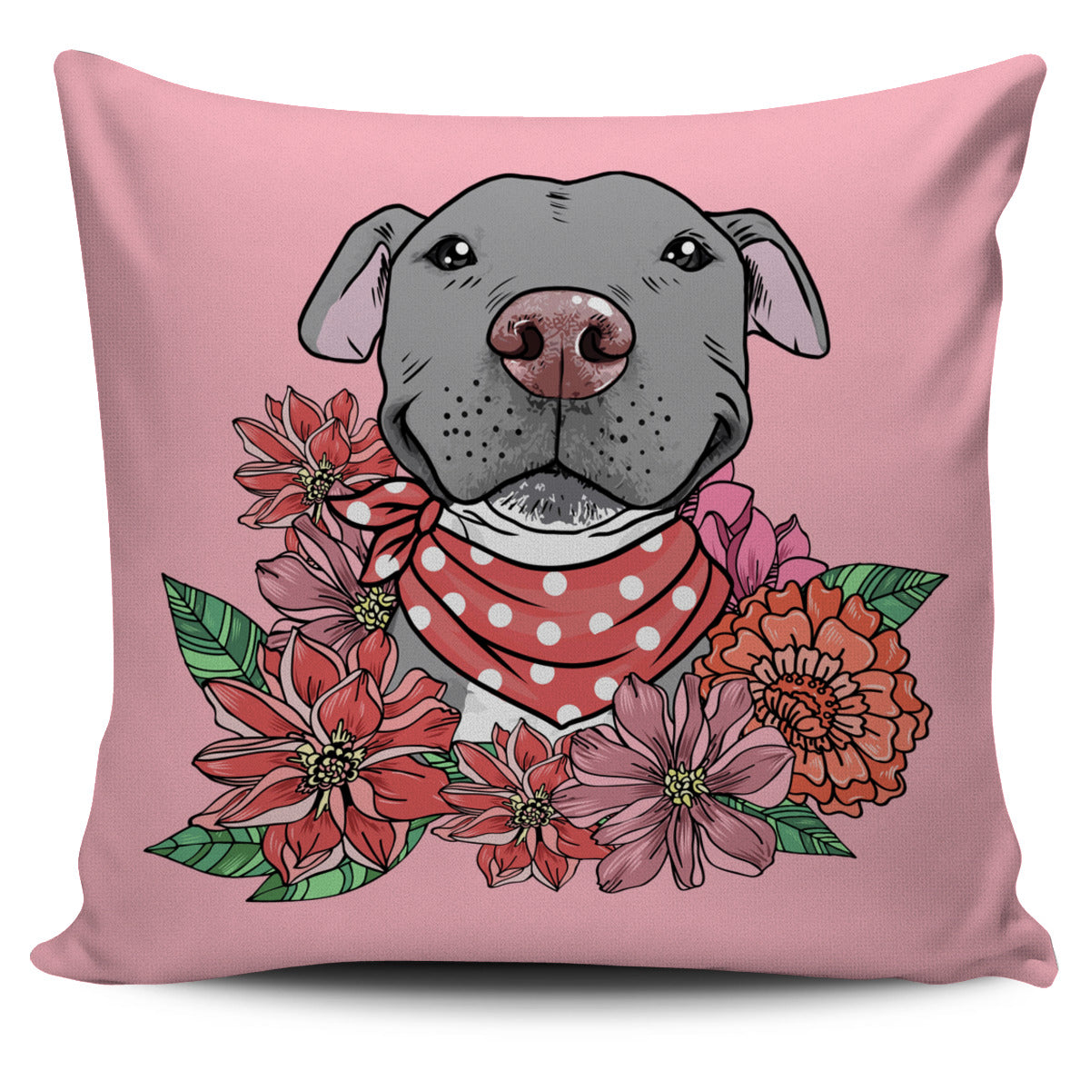 Illustrated Grey Pit Bull Pillow Cover