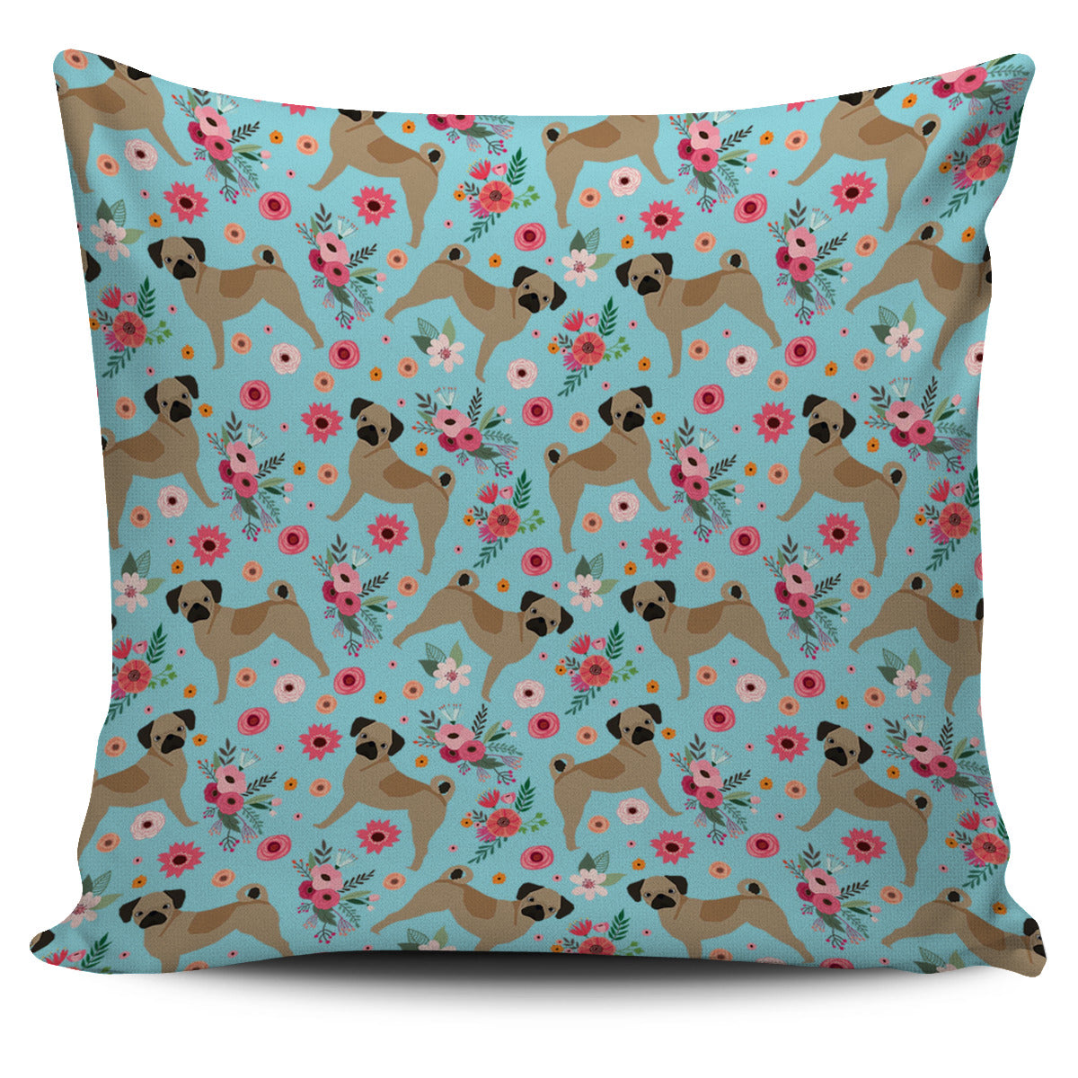 Puggle Flower Pillow Cover