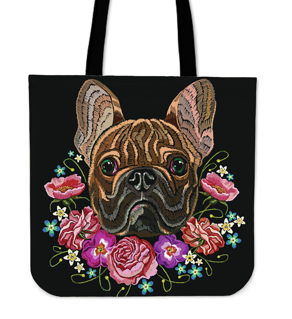 Embroidery Dog Linen Tote Bag