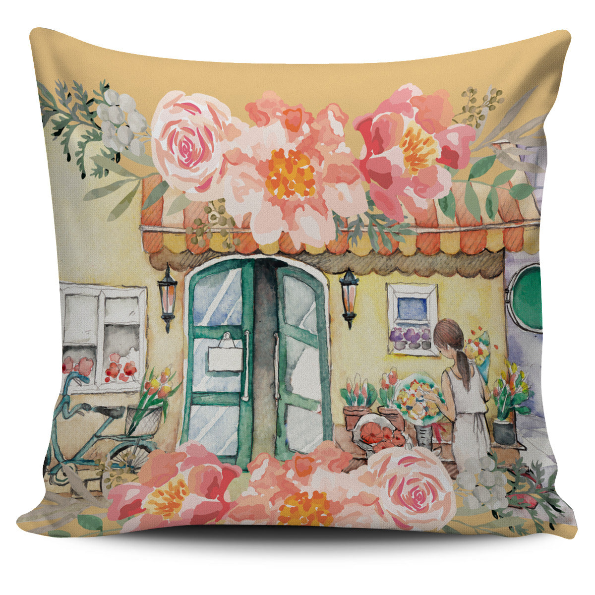 Watercolor Flower Shop Pillow Cover