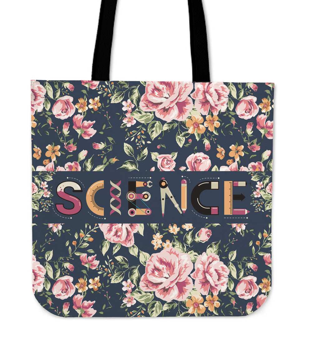 Floral Science Linen Tote Bag