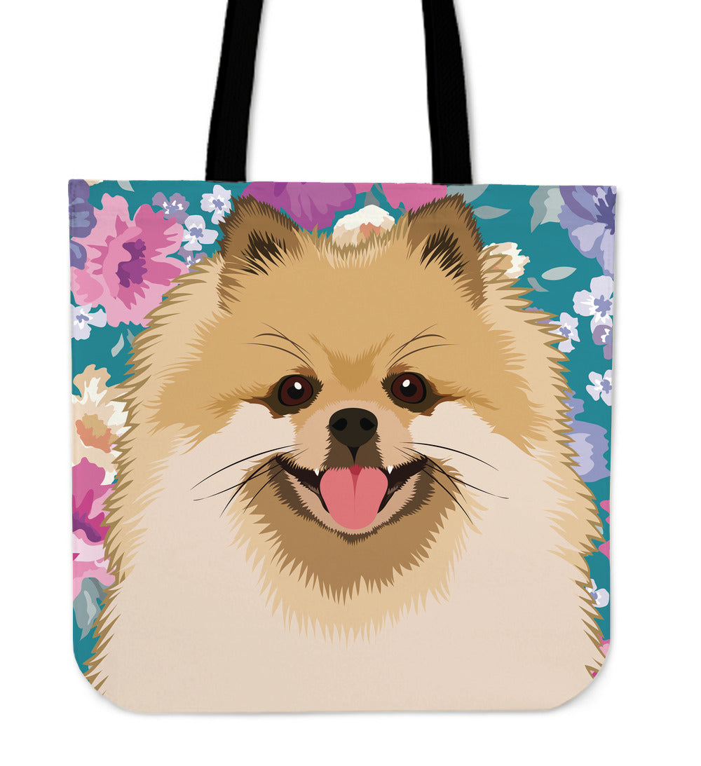 Pomeranian Dog Portrait Linen Tote Bag