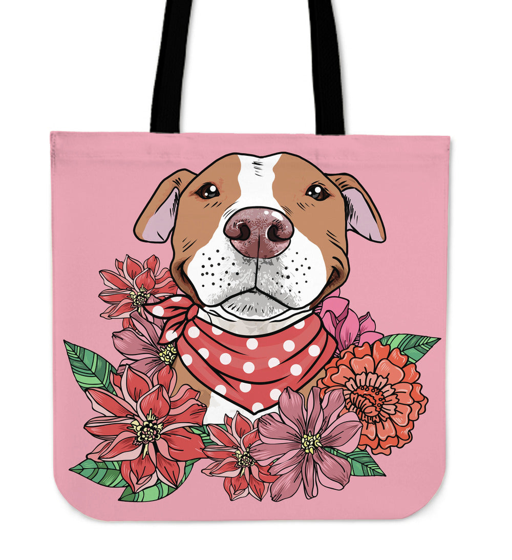 Illustrated Brown Pit Bull Linen Tote Bag
