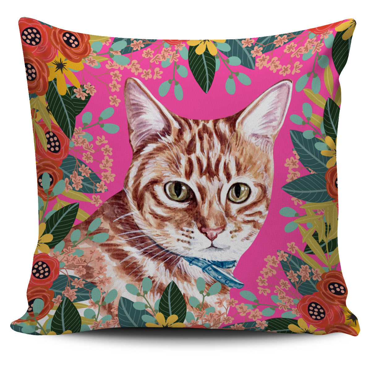 Joyful Tabby Cat Pillow Cover