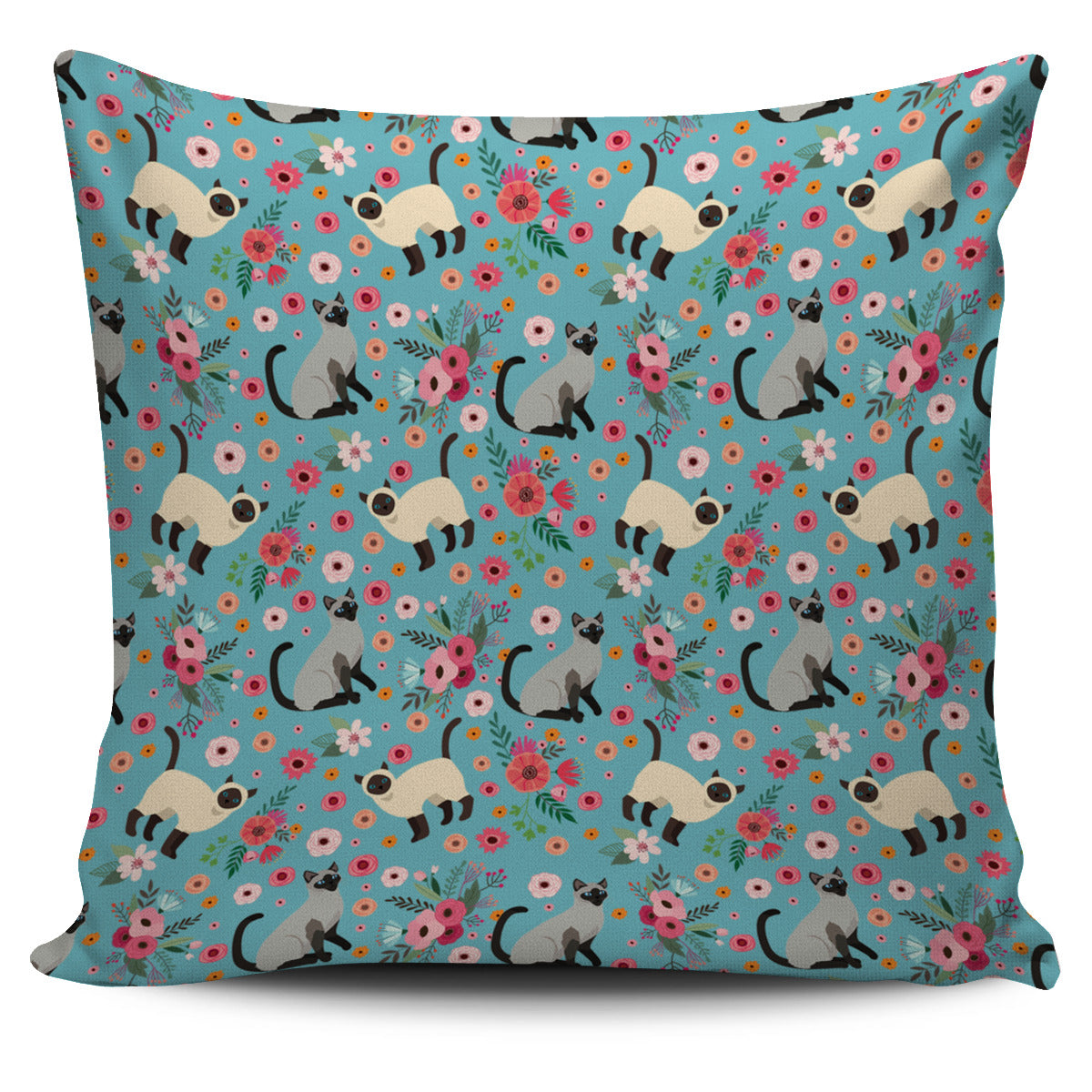 Siamese Cat Flower Pillow Cover