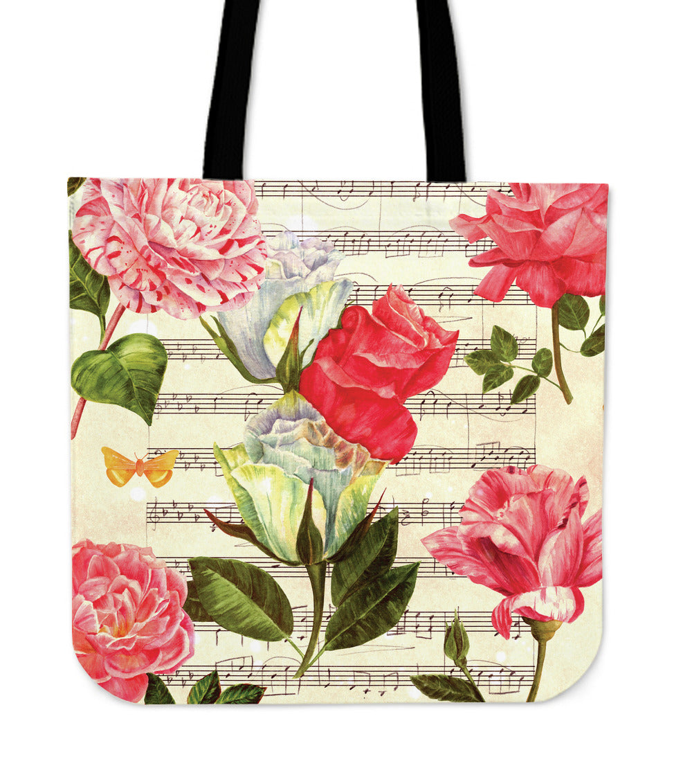 Floral Sheet Music Linen Tote Bag