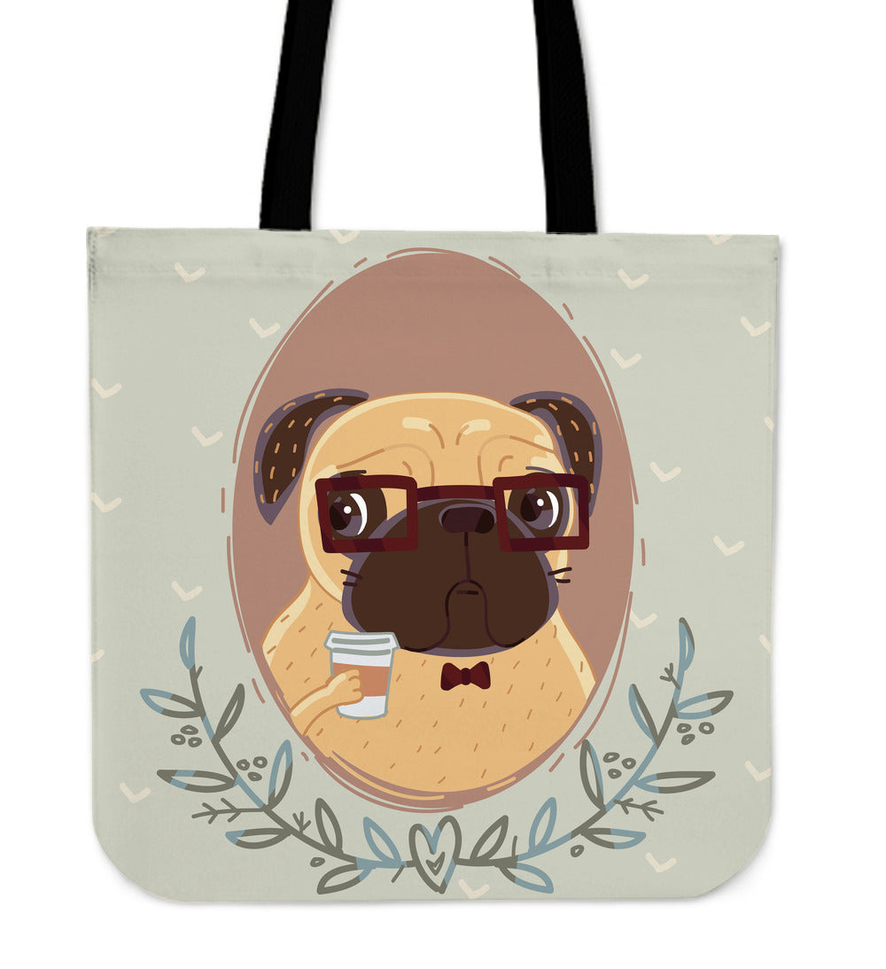 Coffee Pug Linen Tote Bag