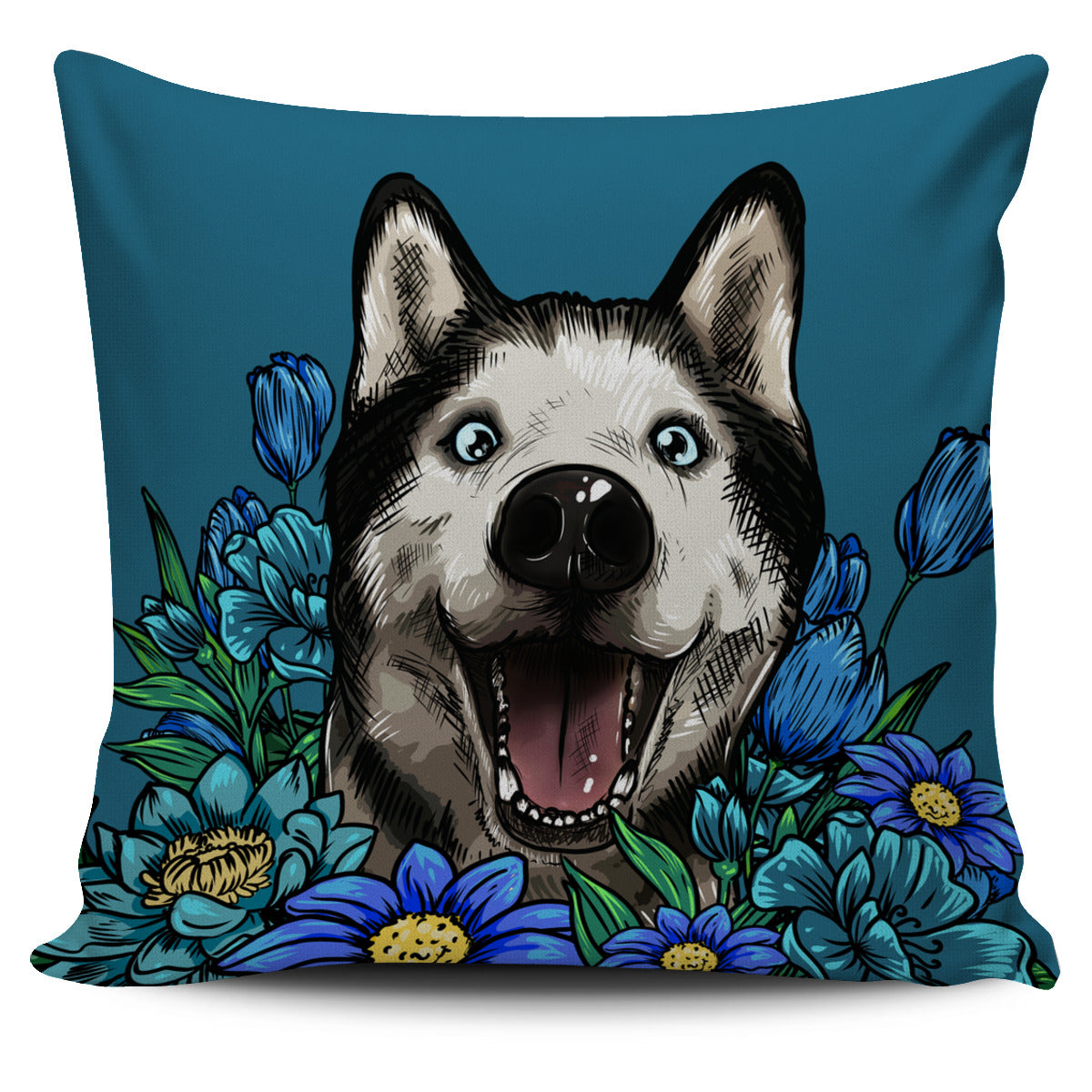 Illustrated Siberian Husky Pillow Cover