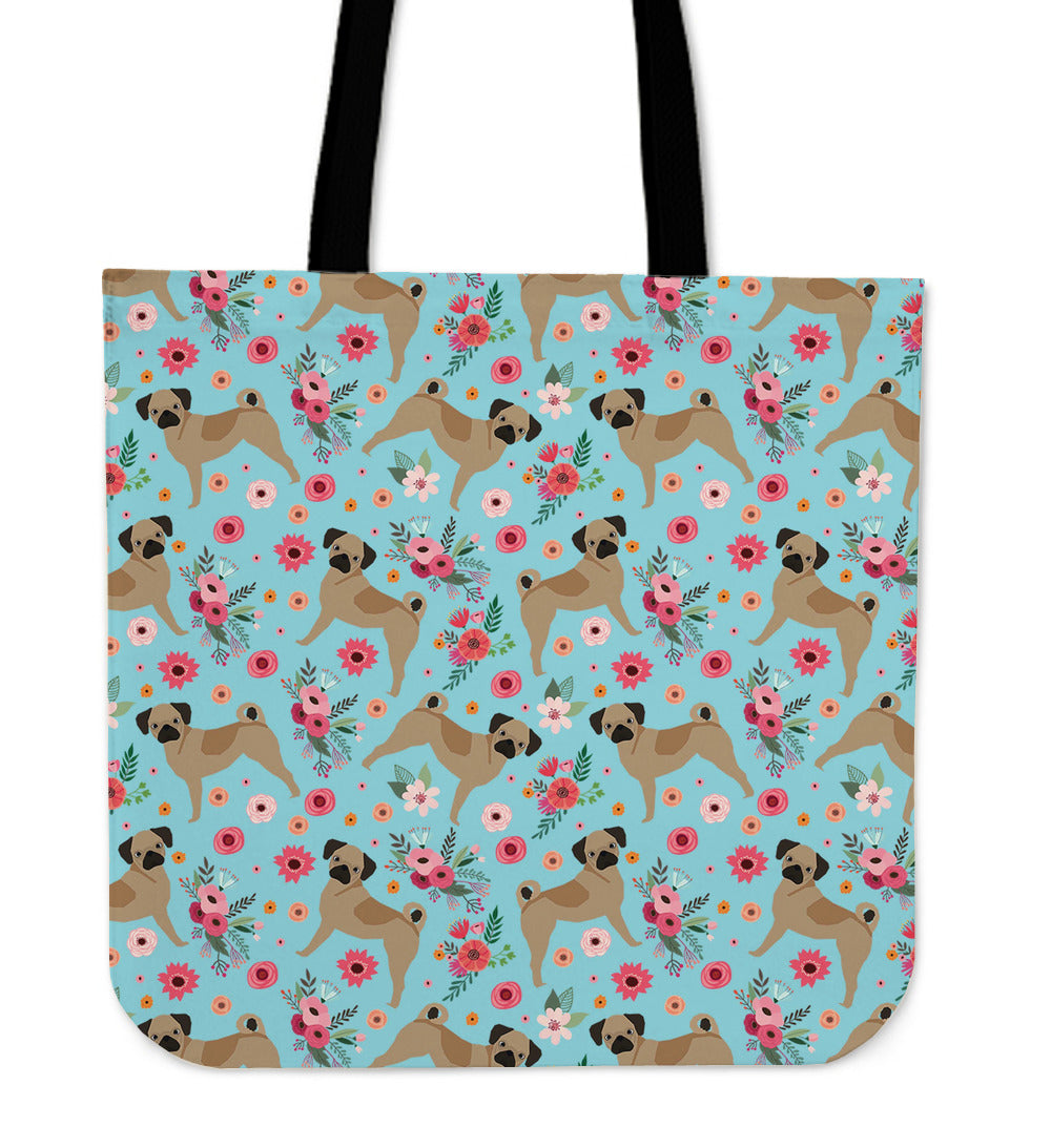 Puggle Flower Linen Tote Bag