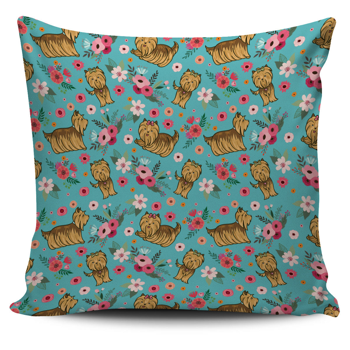 Yorkshire Terrier Flower Pillow Cover