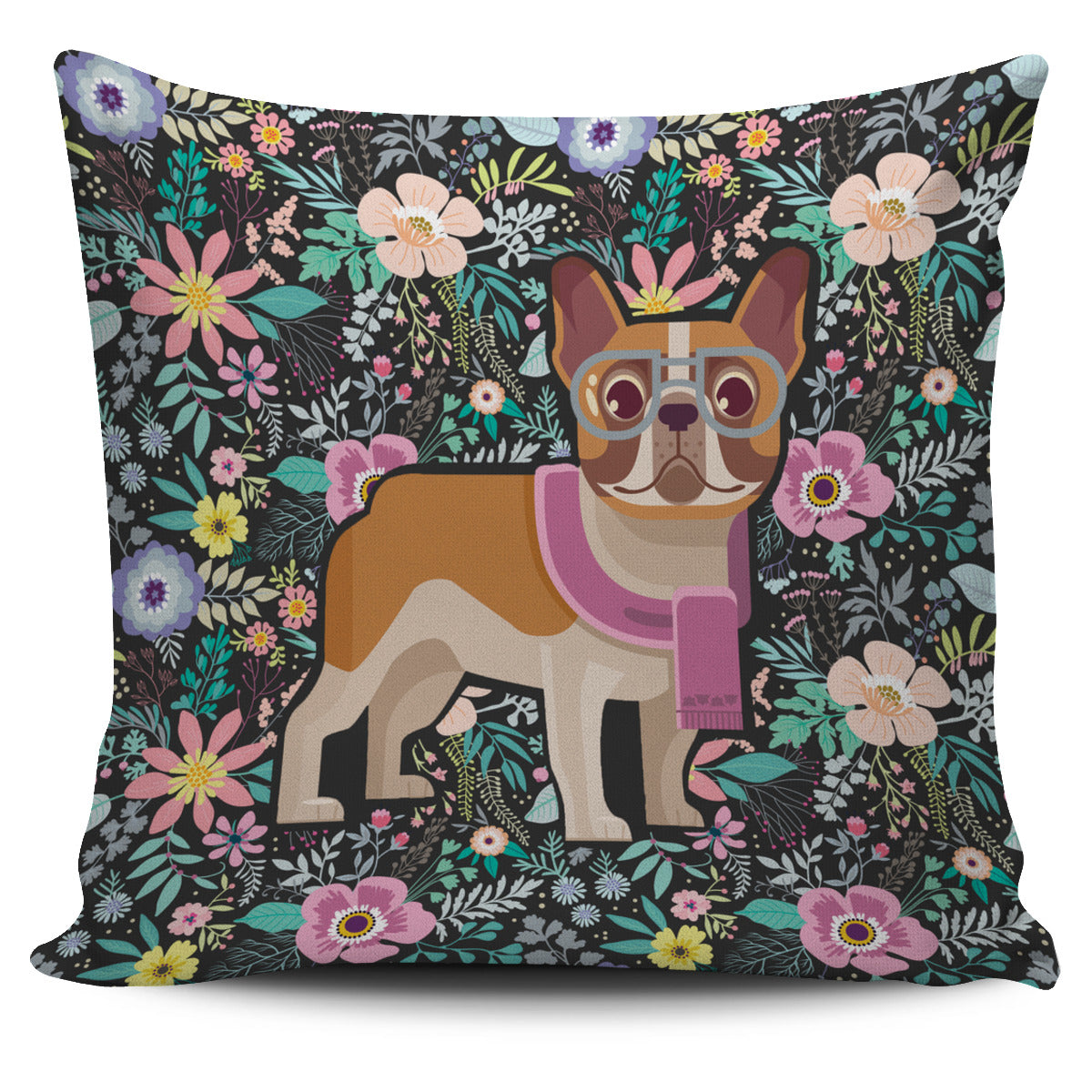 Floral French Bulldog Pillow Case
