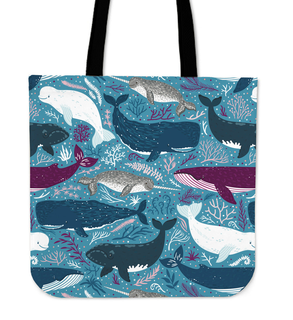 Whale Party Linen Tote Bag