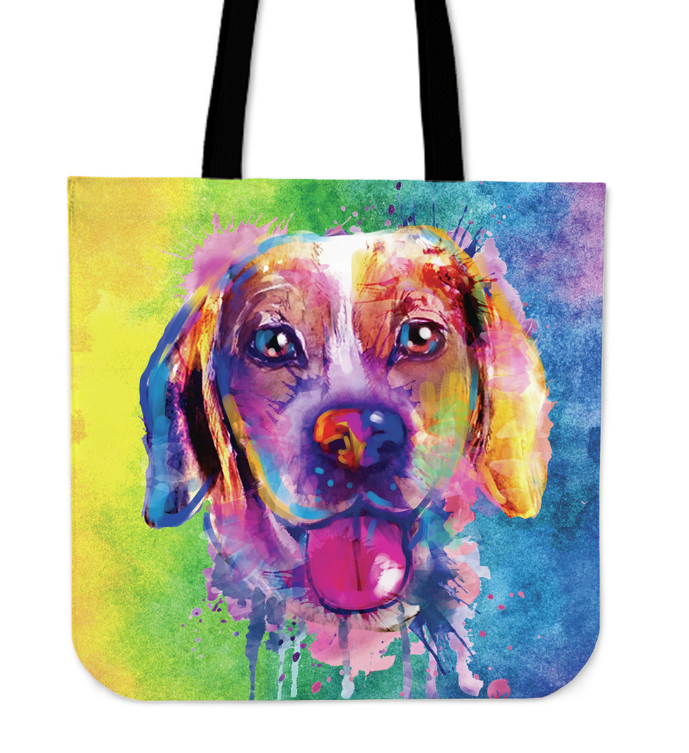 Rainbow Beagle Linen Tote Bag