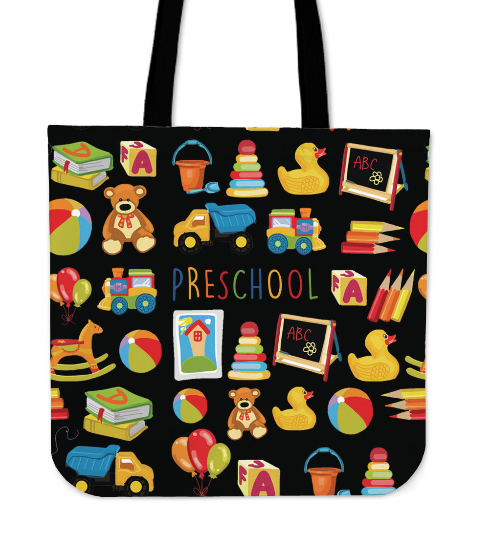Preschool Teacher Black Linen Tote Bag