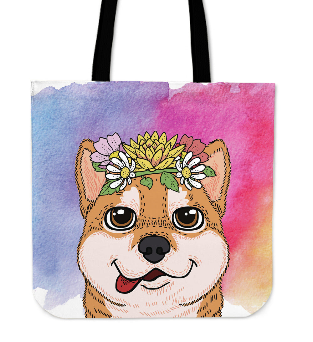 Fun Floral Shiba Inu Cloth Tote Bag