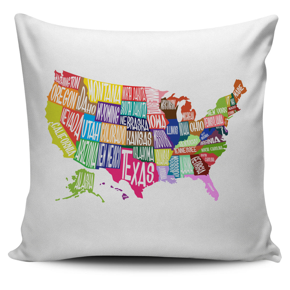 Colorful States Map PIllow Cover