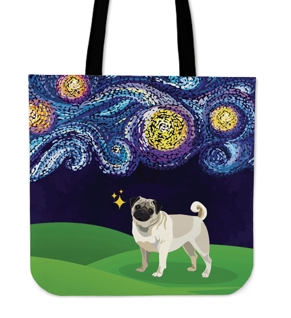 Starry Night Pug Linen Tote Bag
