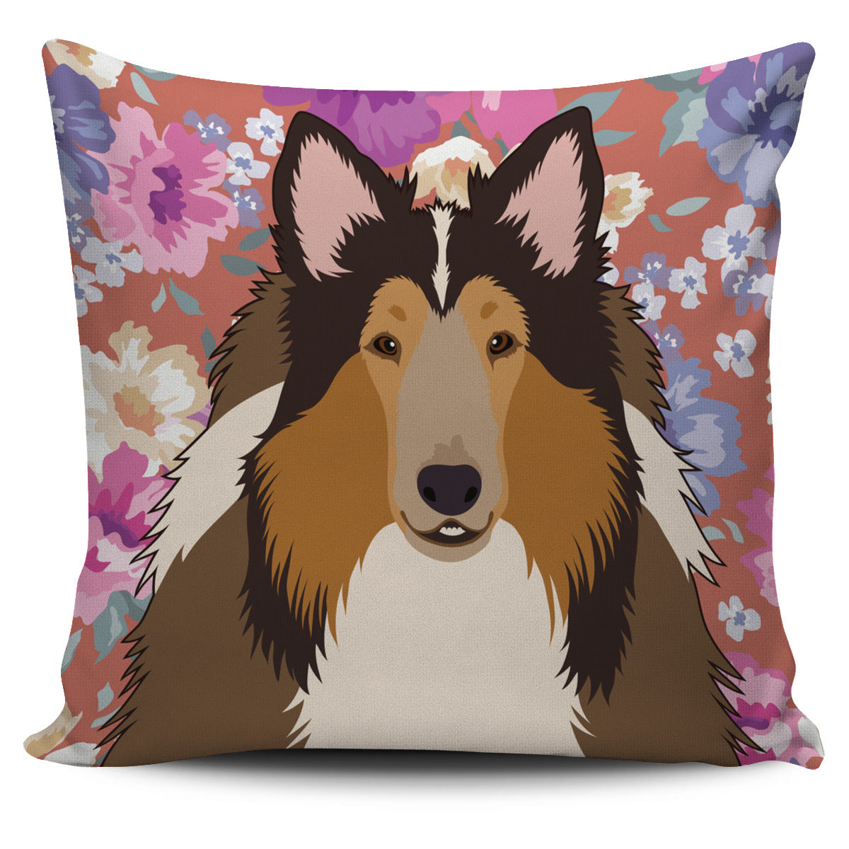 Rough Collie Dog Portrait Pillow Cover