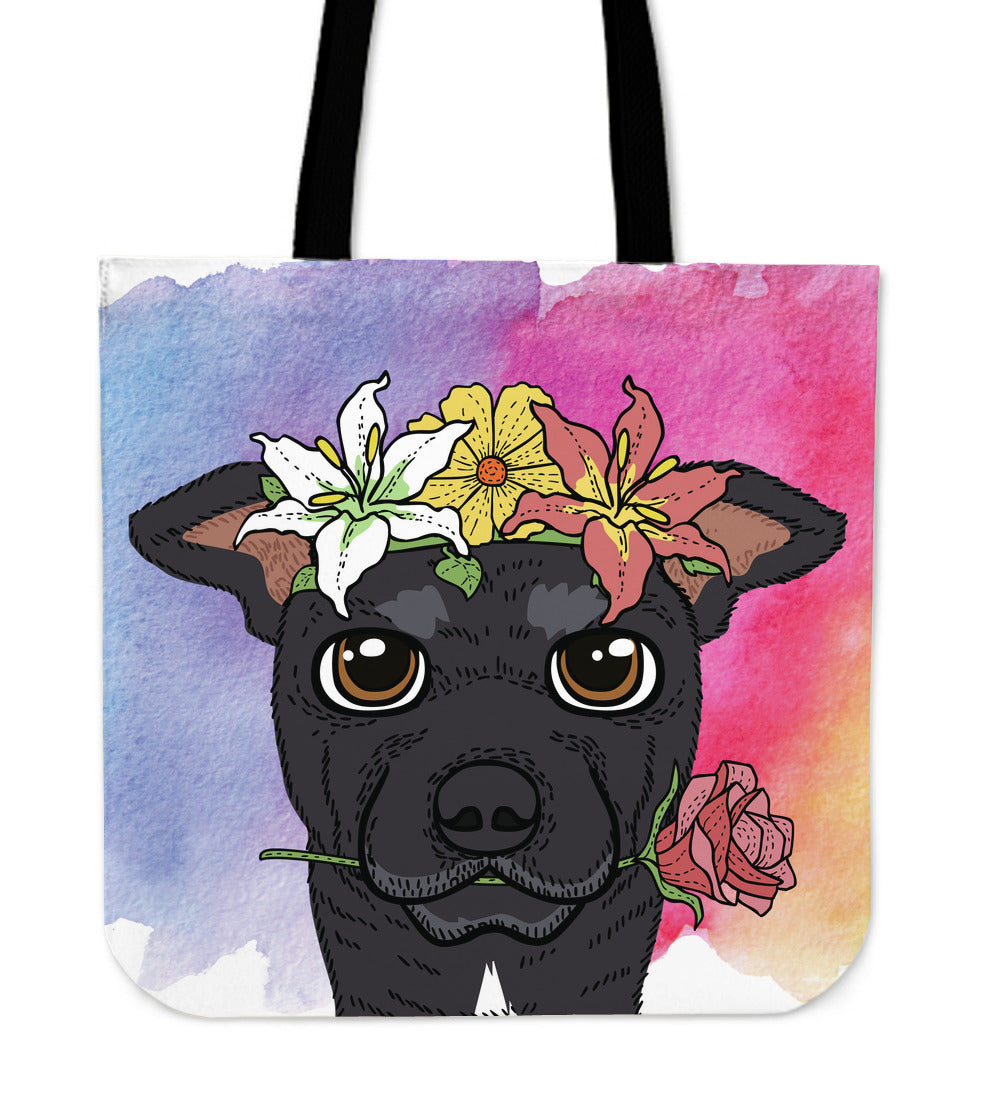 Fun Floral Greyhound Cloth Tote Bag