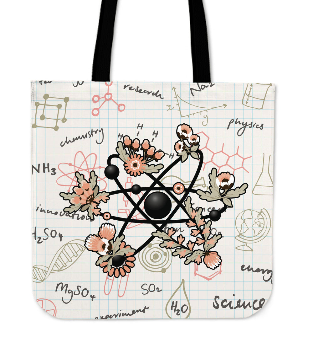 Pastel Floral Physics Linen Tote Bag