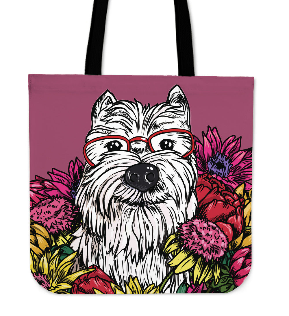 Illustrated Westie Linen Tote Bag