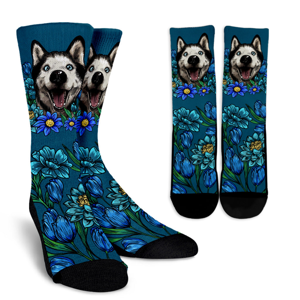 Illustrated Siberian Husky Socks