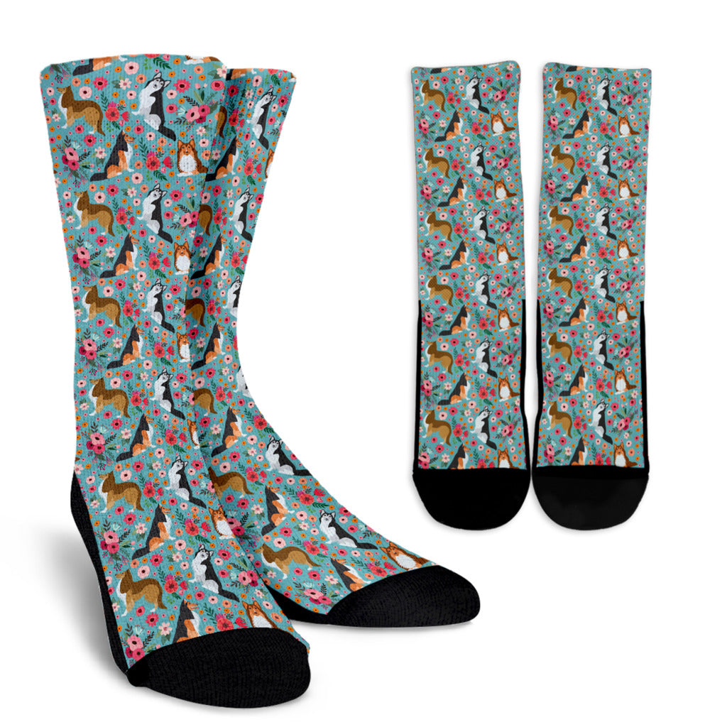 Sheltie Flower Socks
