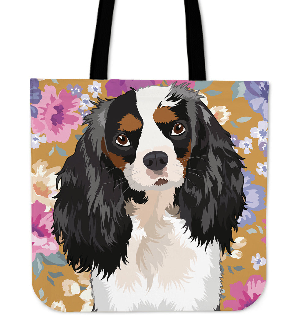 King Charles Spaniel Dog Portrait Linen Tote Bag