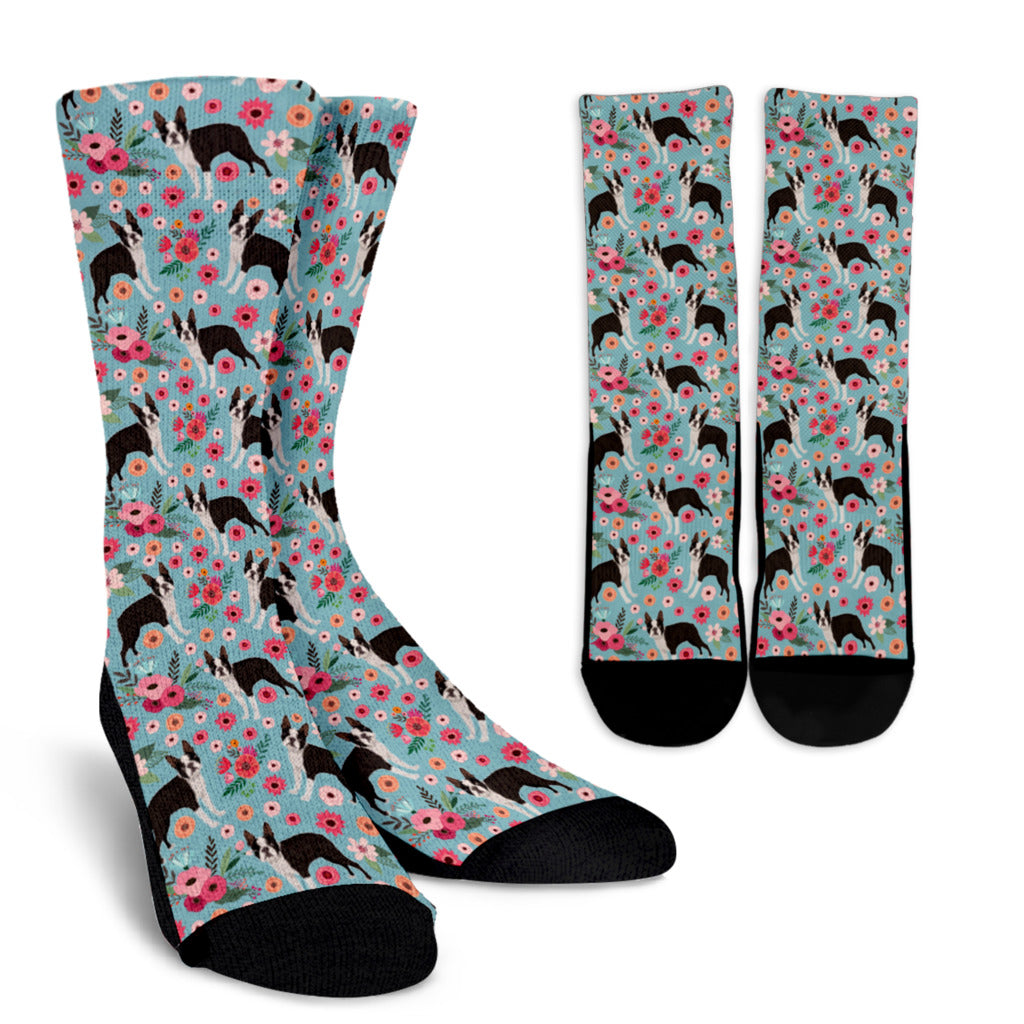Boston Terrier Flower Socks
