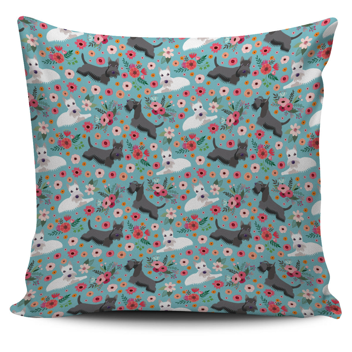 Scottish Terrier Flower Pillow Cover