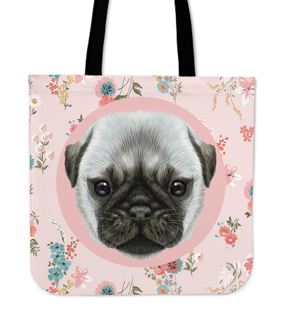 Pug Puppy Linen Tote Bag