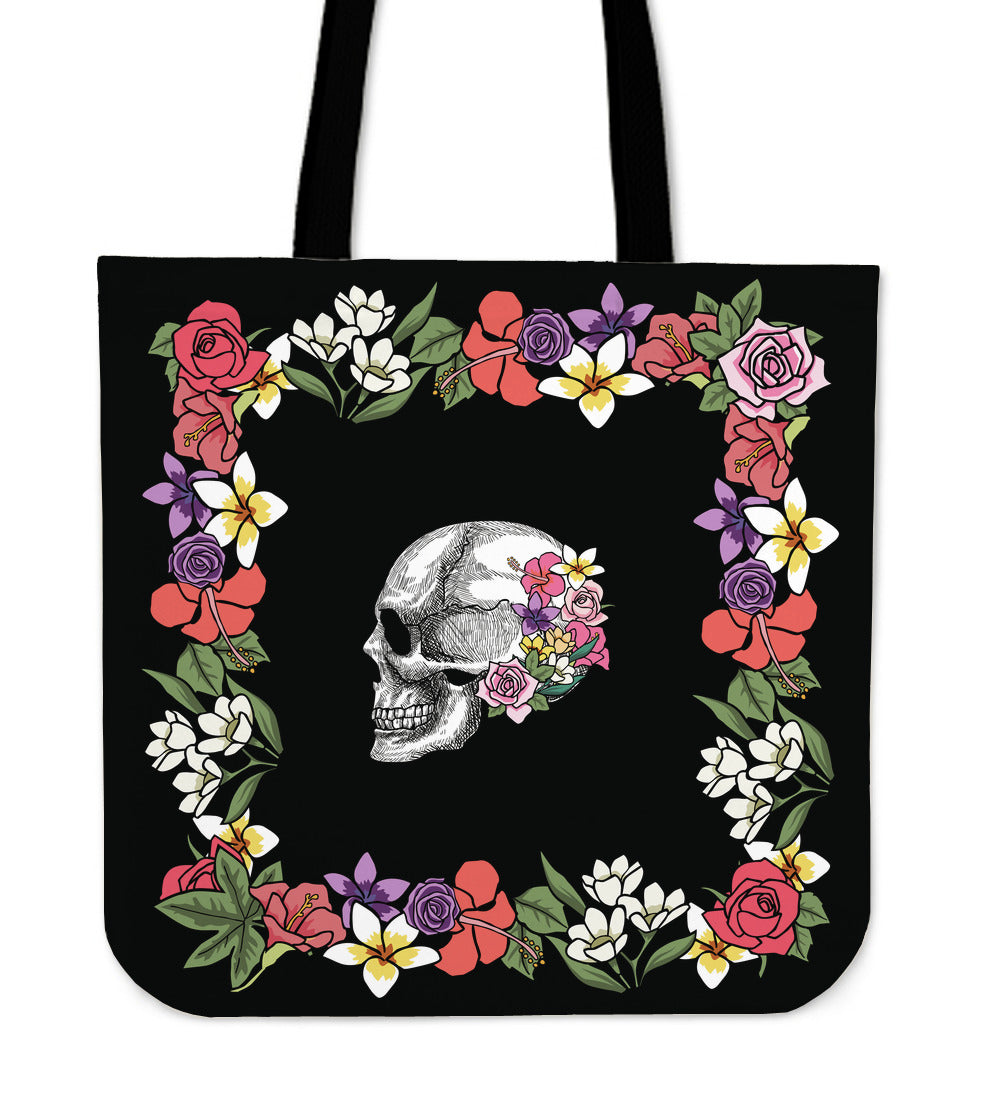 Floral Anatomy Skull Linen Tote Bag