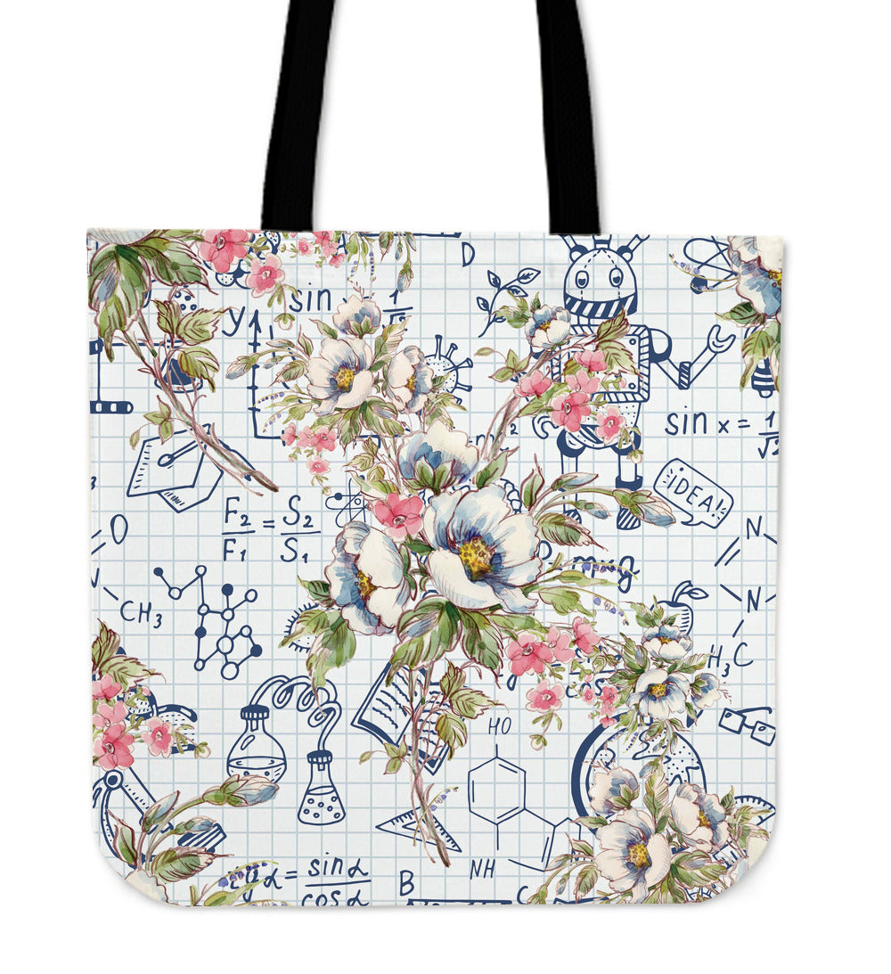 Floral Science Symbols Linen Tote Bag