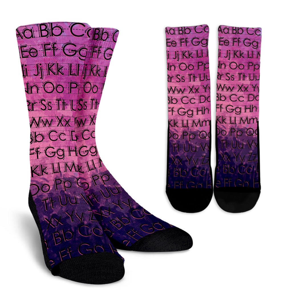 Pink Alphabet Diagram Socks