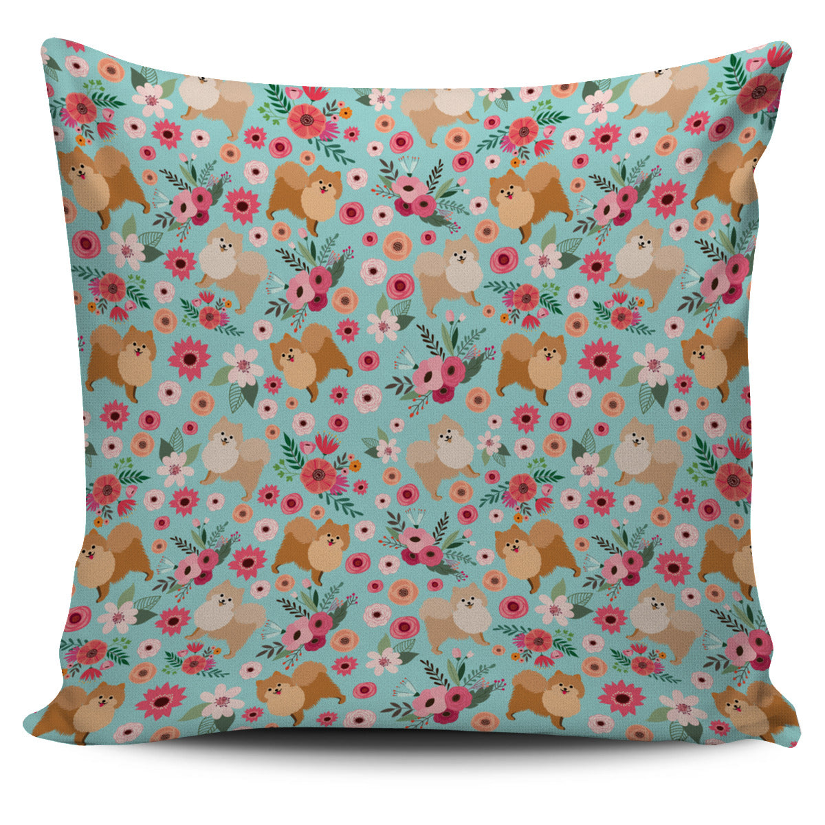 Pomeranian Flower Pillow Cover