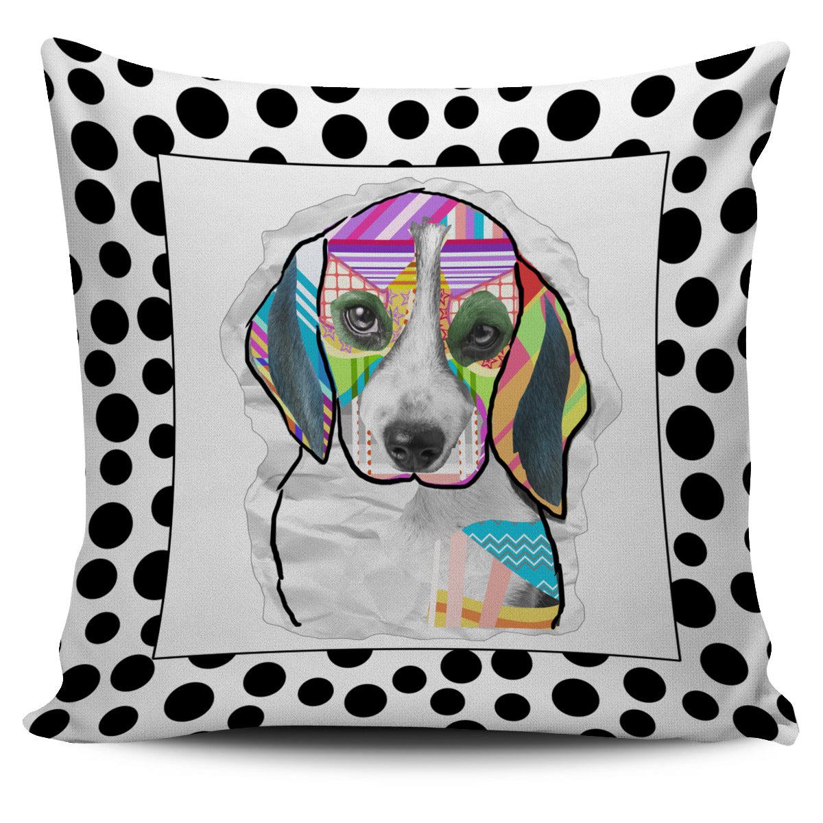 Collage Pup Beagle Linen Pillow Cover