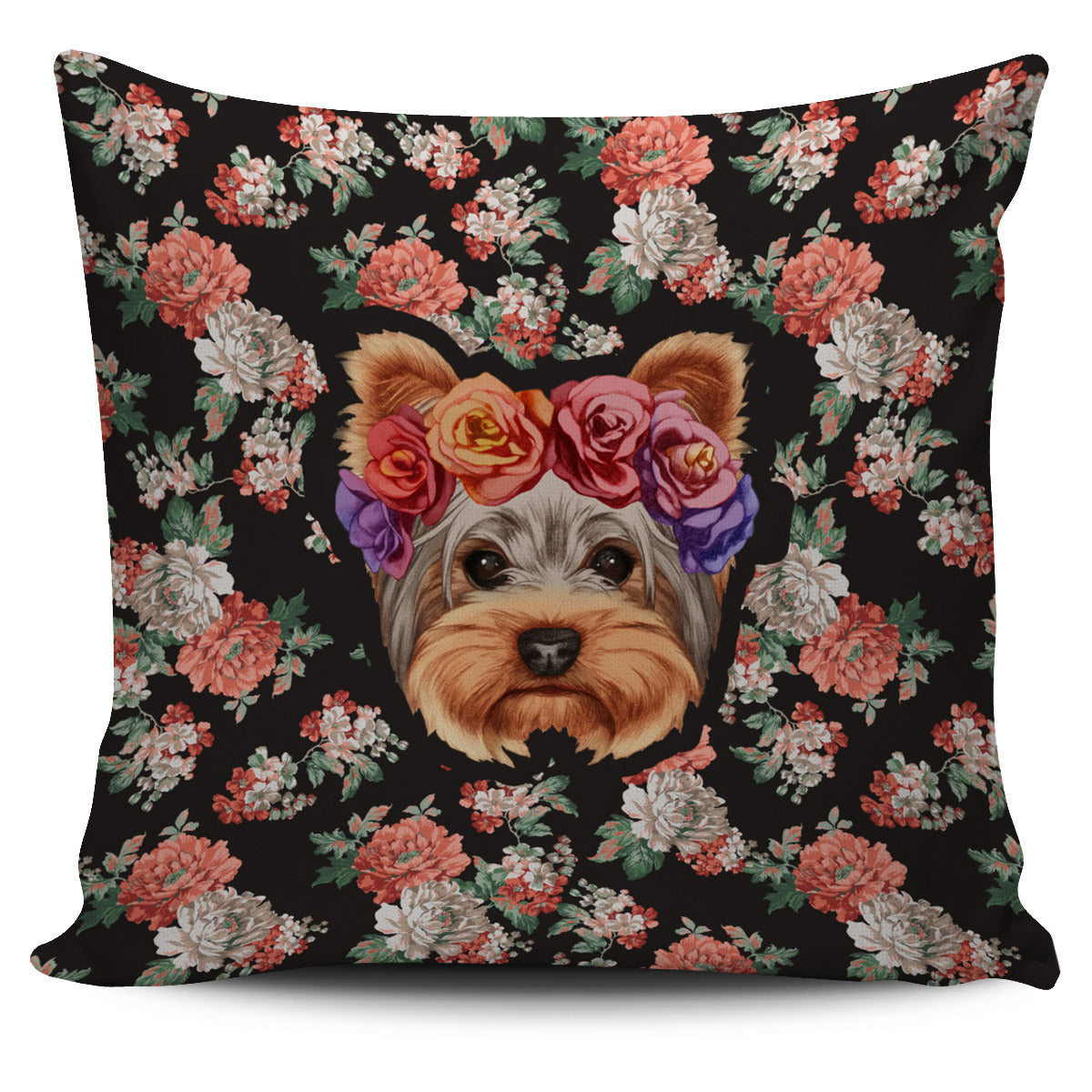 Floral Yorkie Pillow Cover